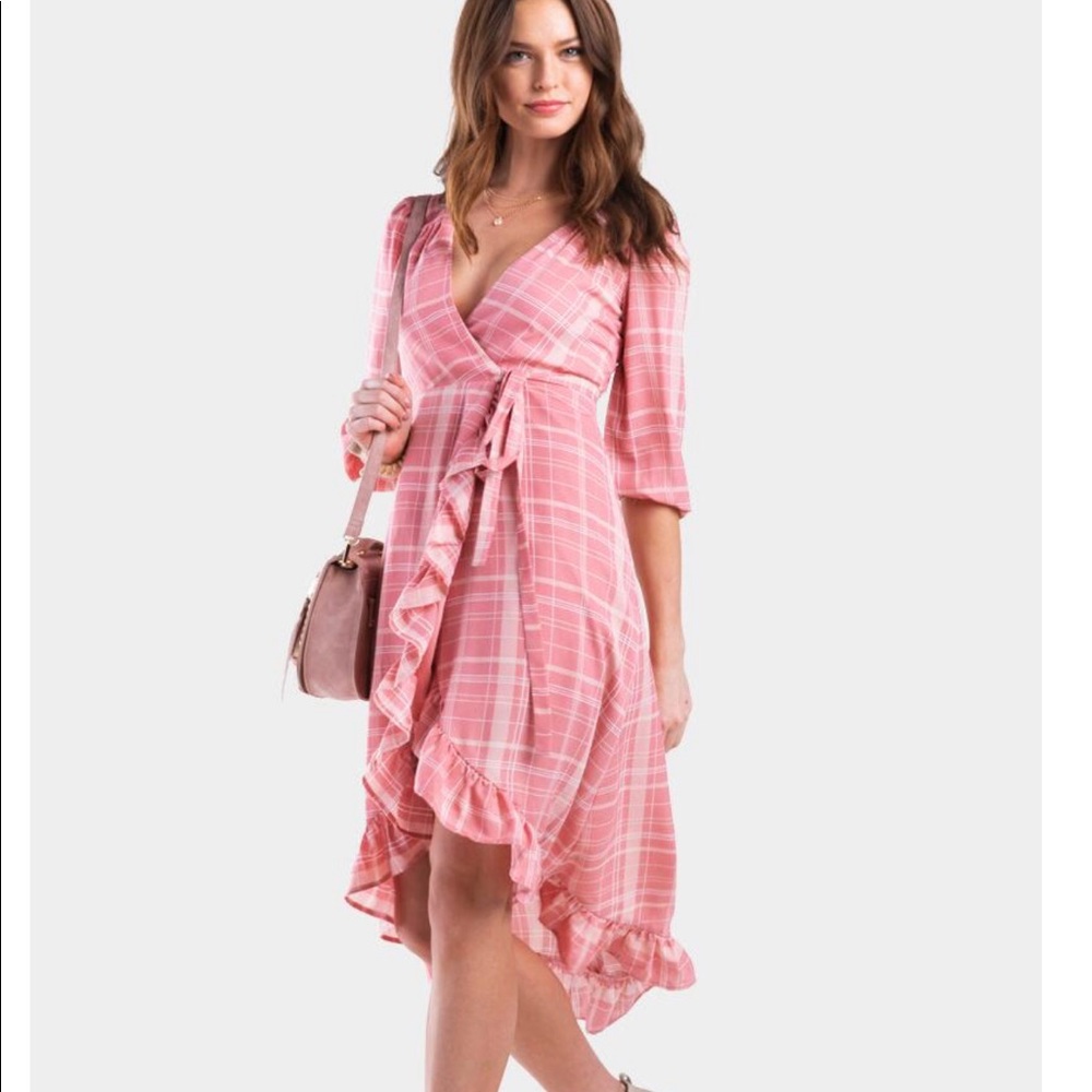 New Mi Ami Rose Plaid Wrap Dress- size Medium